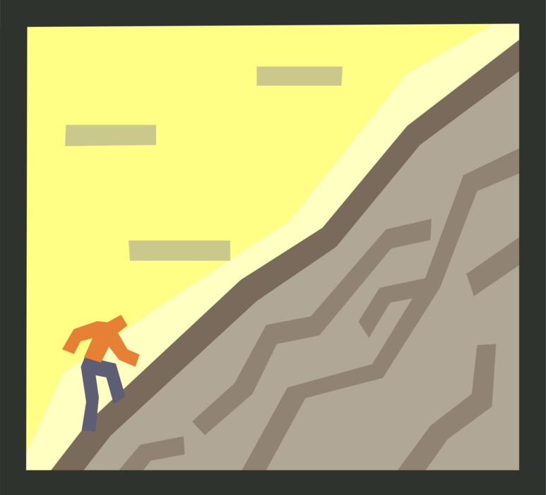 Vector Illustration of Climbing Steep Grade Uphill Climb