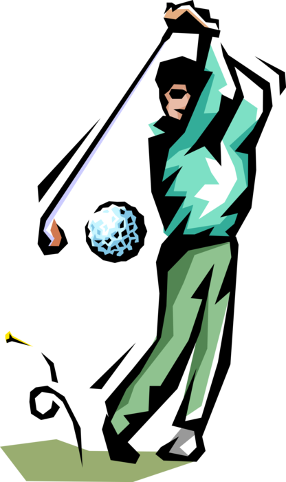 Vector Illustration of Sport of Golf Golfer Takes Mighty Swing with Wood Driver Club