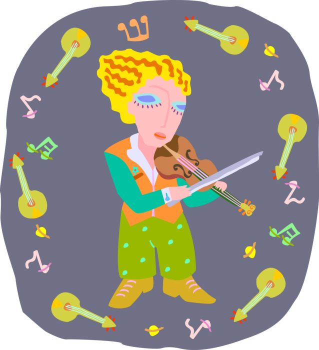Vector Illustration of Young Girl Musician Playing Violin Stringed Musical Instrument