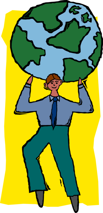 Vector Illustration of Businessman Carries World Globe