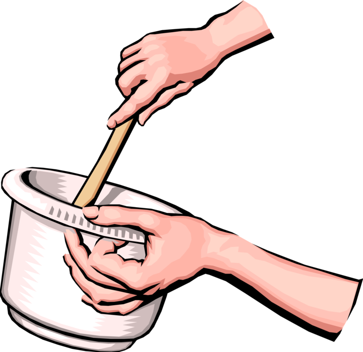 Vector Illustration of Hands Mixing Ingredients in Bowl Preparing Food