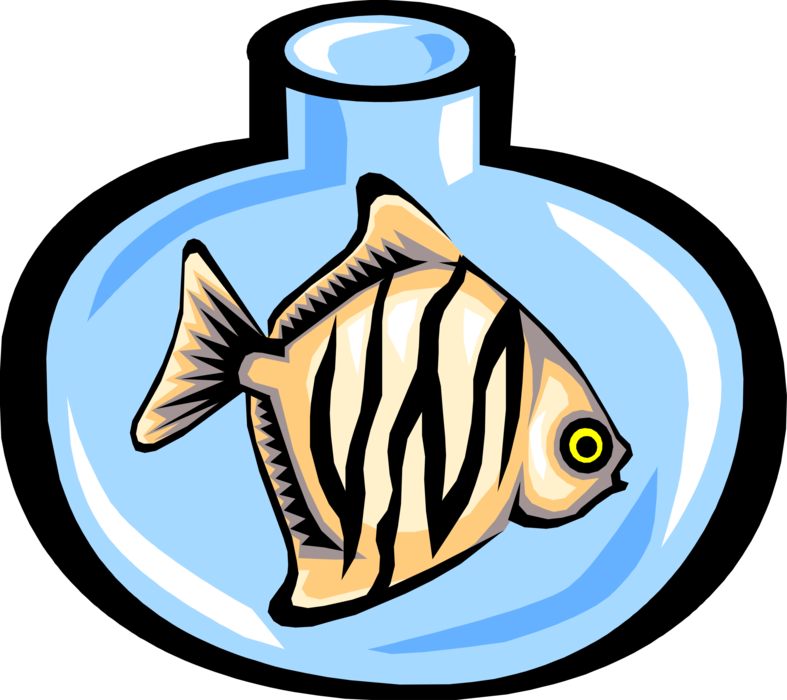 Vector Illustration of Tropical Striped Fish in Fish Bowl