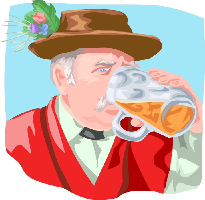 Vector Illustration of German Drinks Mug of Beer at Oktoberfest Volksfest Fall Festival, Munich, Germany