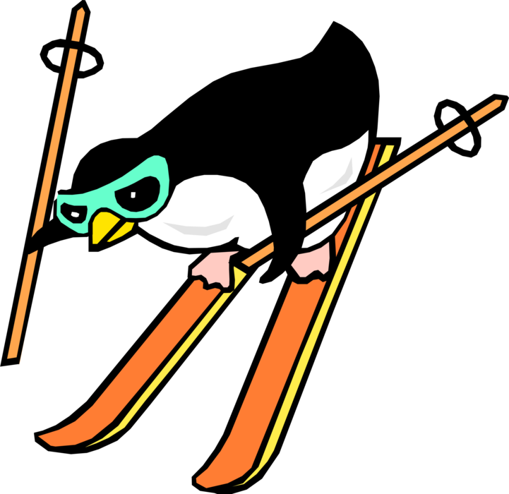 Vector Illustration of Penguin Downhill Skiing at Full Tilt