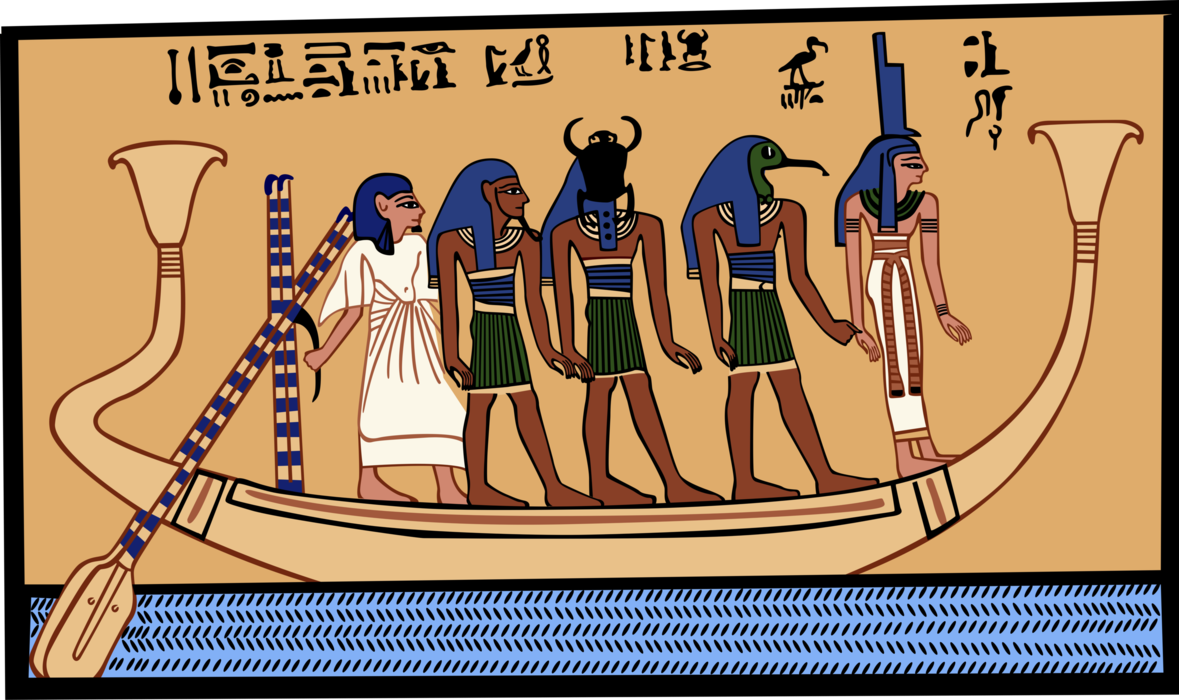 Vector Illustration of Ancient Egypt Egyptian Relief, Papyrus Reed Boat