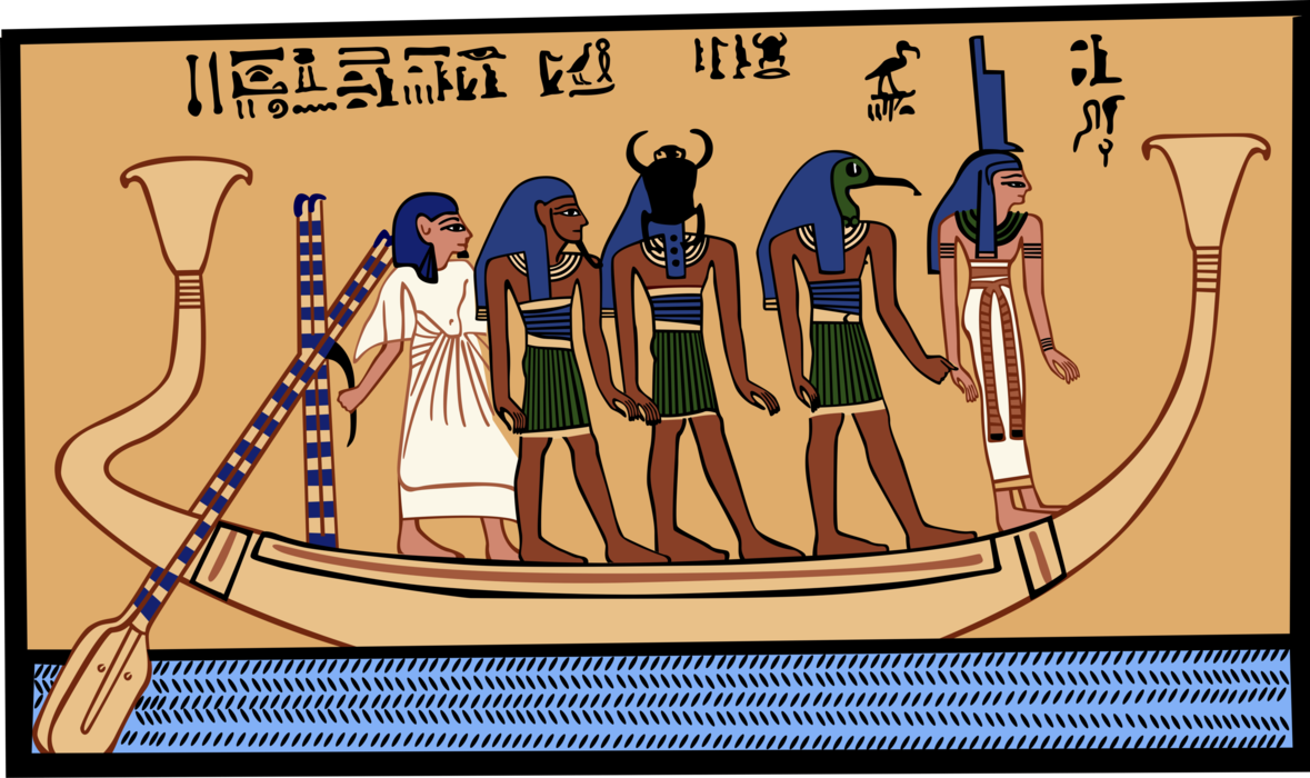 Vector Illustration of Ancient Egypt Egyptian Relief, Papyrus Reed Boat