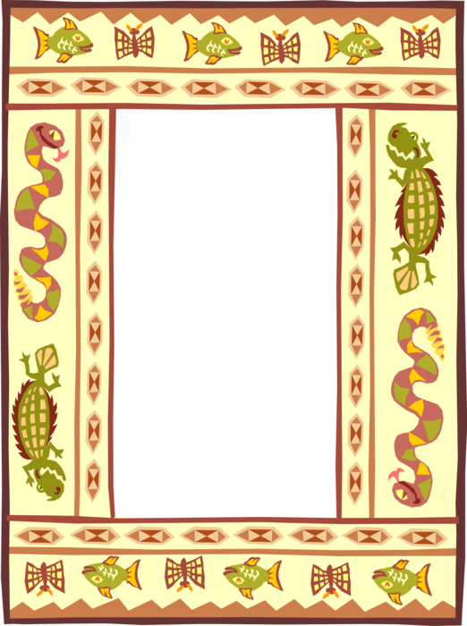 Vector Illustration of Reptiles, Lizards and Fish Frame Border