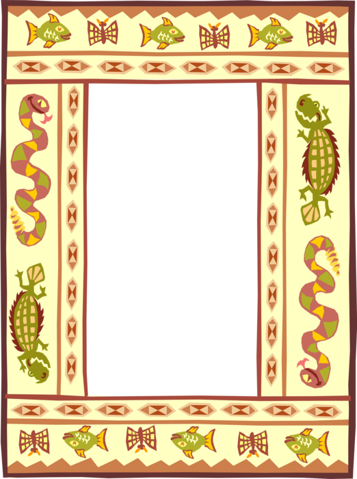 Vector Illustration of Reptiles, Lizards and Fish Frame Border