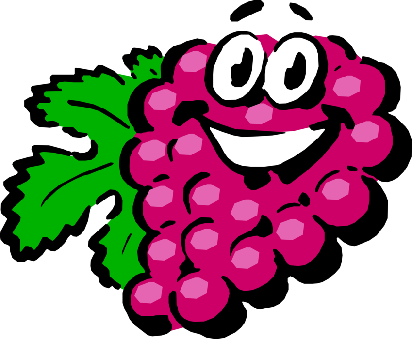 Vector Illustration of Anthropomorphic Edible Grapevine Fruit Grapes