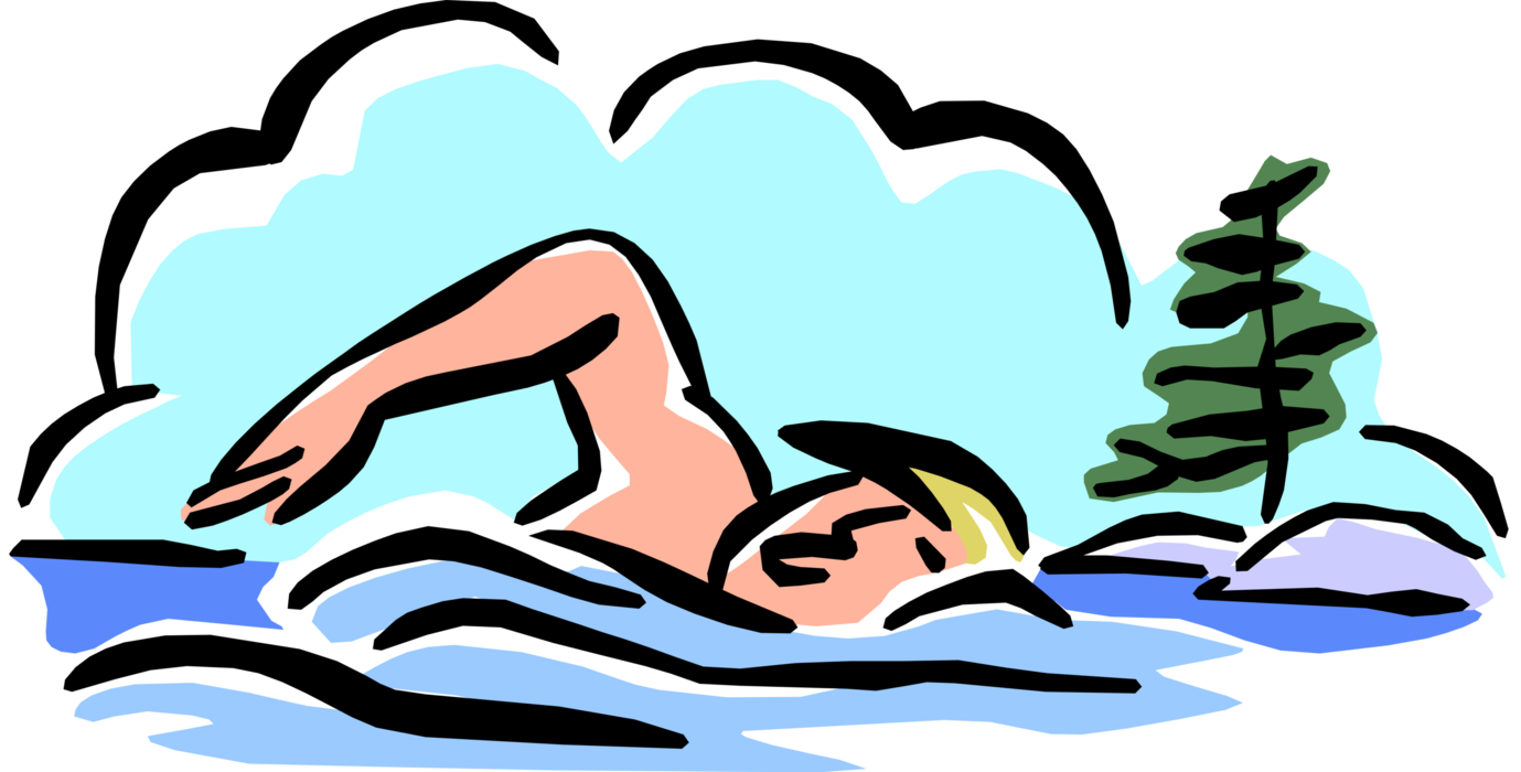 Vector Illustration of Outdoor Swimmer Swimming Breaststroke in Lake