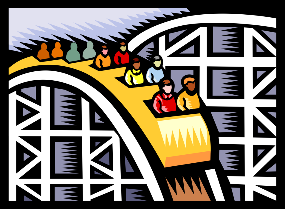Vector Illustration of Roller Coaster Ride at Amusement or Theme Park