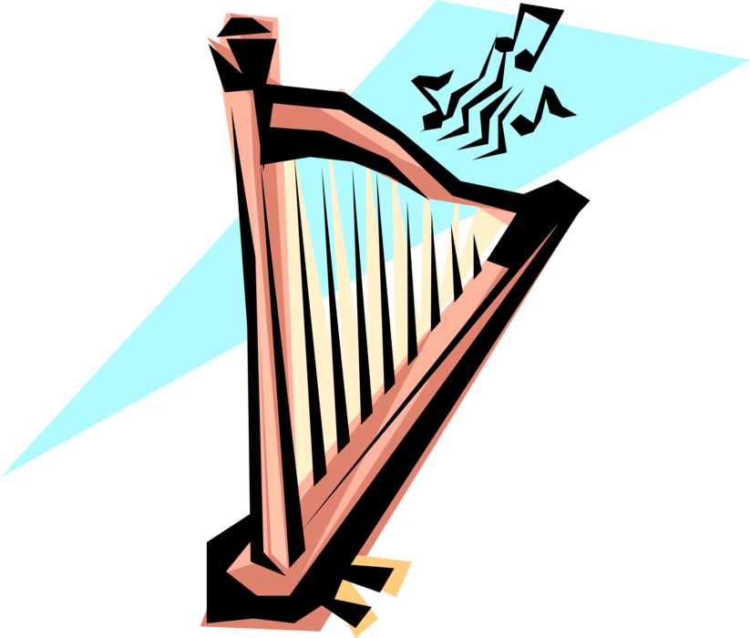 Vector Illustration of Harp Stringed Musical Instrument