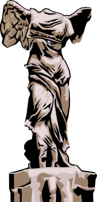 Vector Illustration of Greek Statue Winged Victory of Samothrace, Goddess Nike Hellenistic Sculpture