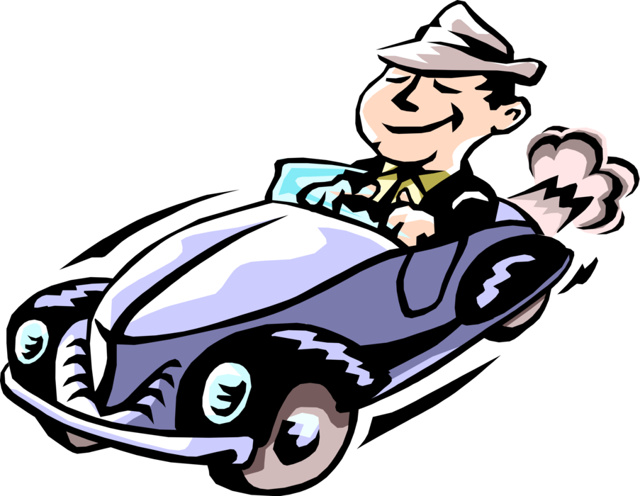 Vector Illustration of Self-Satisfied Businessman Splurges on Himself with Convertible Automobile