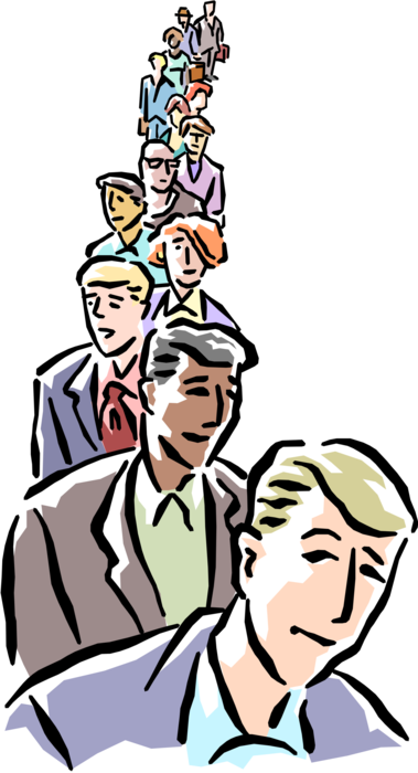 Vector Illustration of Unemployed Professional Business People Standing in Long Lineup