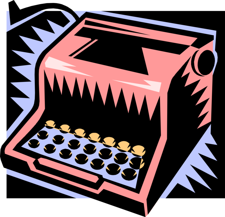 Vector Illustration of Typewriter Mechanical Machine for Writing Characters as in Movable Type Letterpress Printing