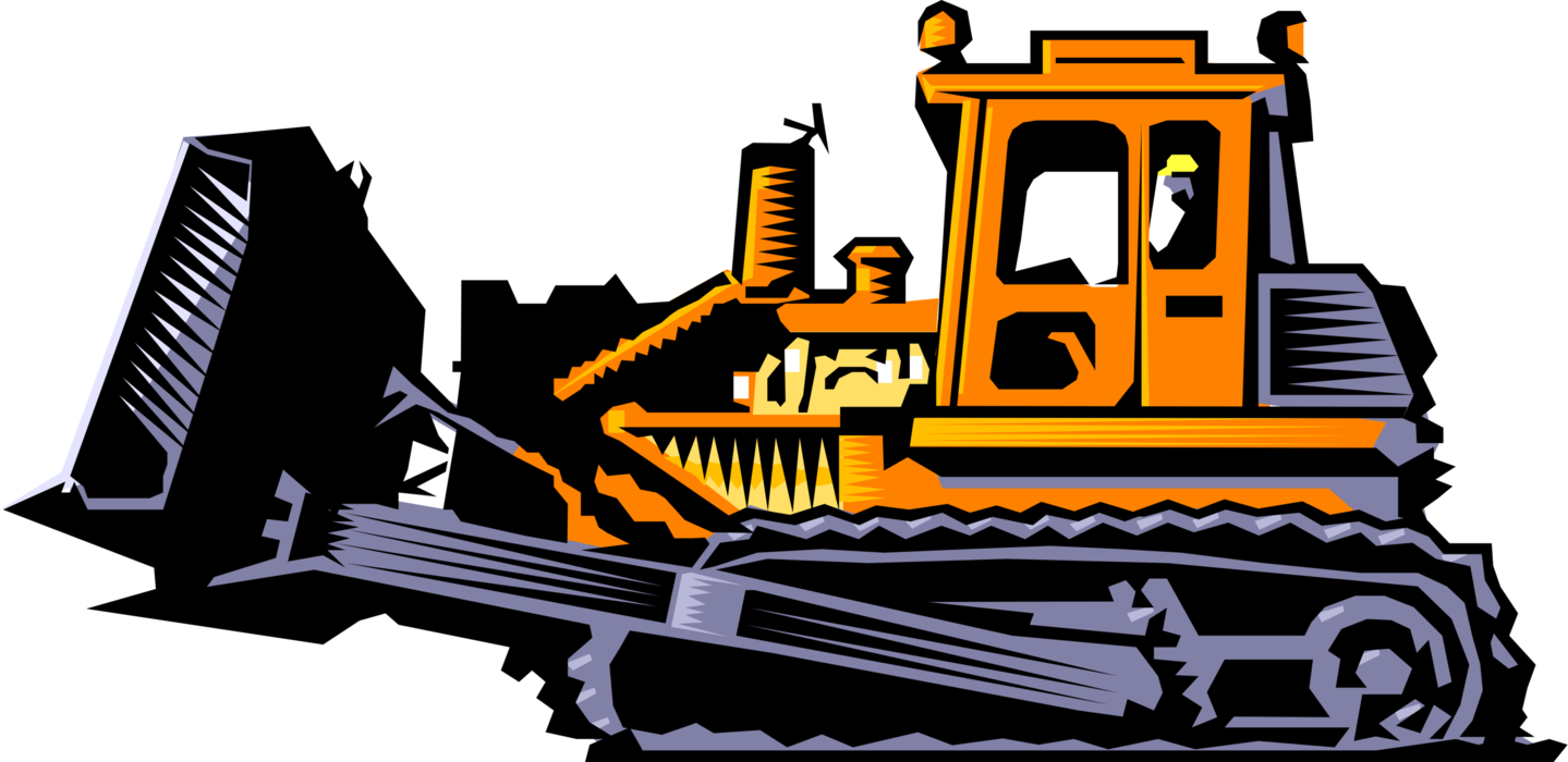 Vector Illustration of Construction Industry Heavy Machinery Equipment Earth Moving Bulldozer Continuous Tracked Tractor