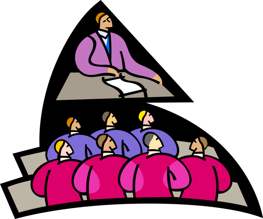 Vector Illustration of School Teacher Instructor in Classroom Teaches Students