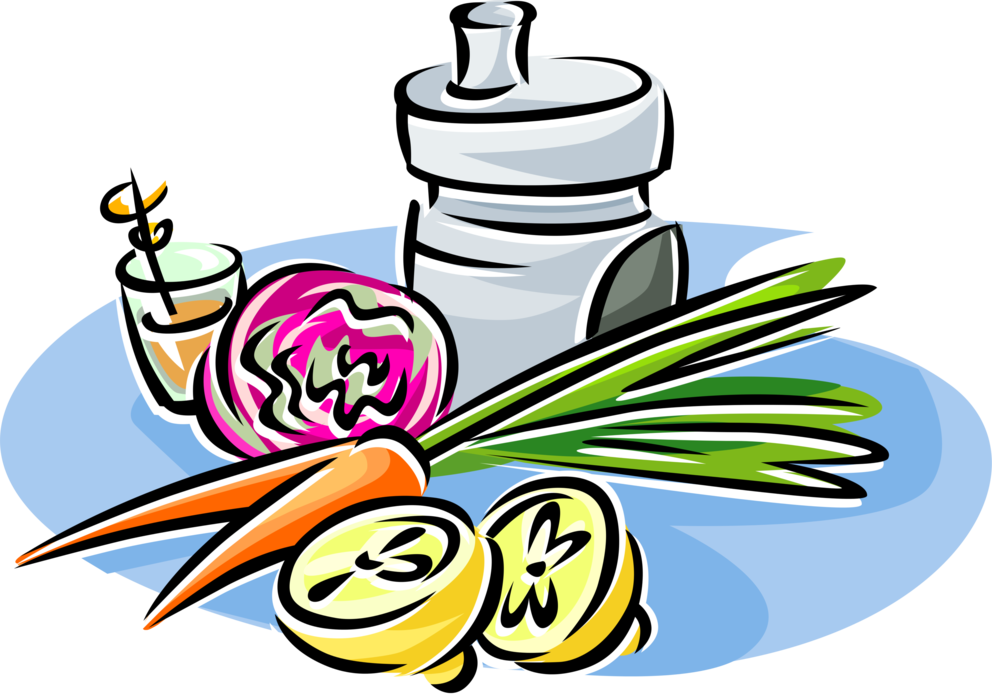 Vector Illustration of Fresh Fruits and Vegetables with Food Processor