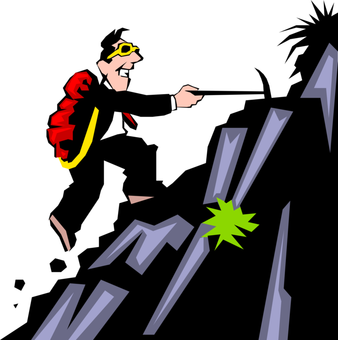 Vector Illustration of Determined Businessman Mountaineer in Steady Climb