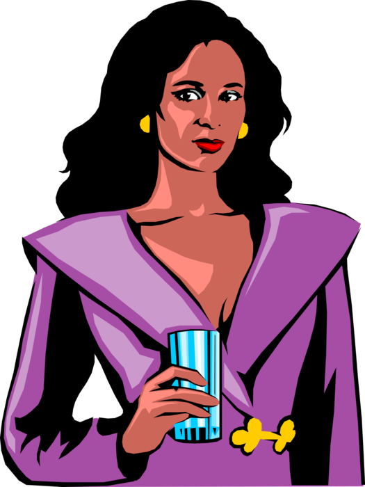 Vector Illustration of Fashion Model with Cocktail Drink
