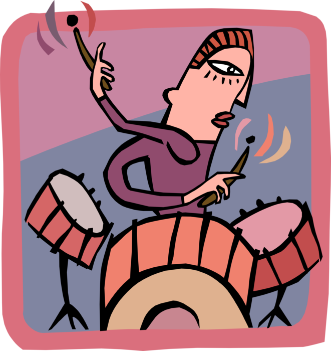 Vector Illustration of Drummer Musician Plays Percussions Drums in Band