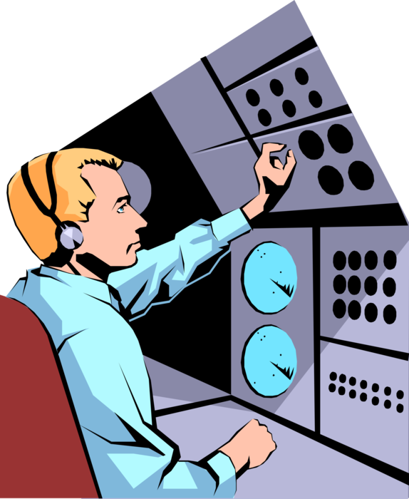 Vector Illustration of Air Traffic Controller Maintains Safe, Orderly Flow of Air Traffic Using Radio Waves to Determine Range