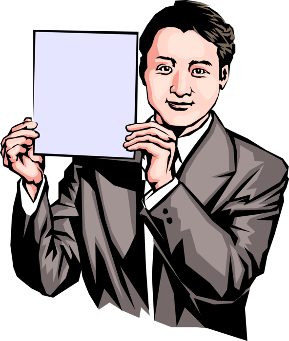Vector Illustration of Businessman Holding Sign