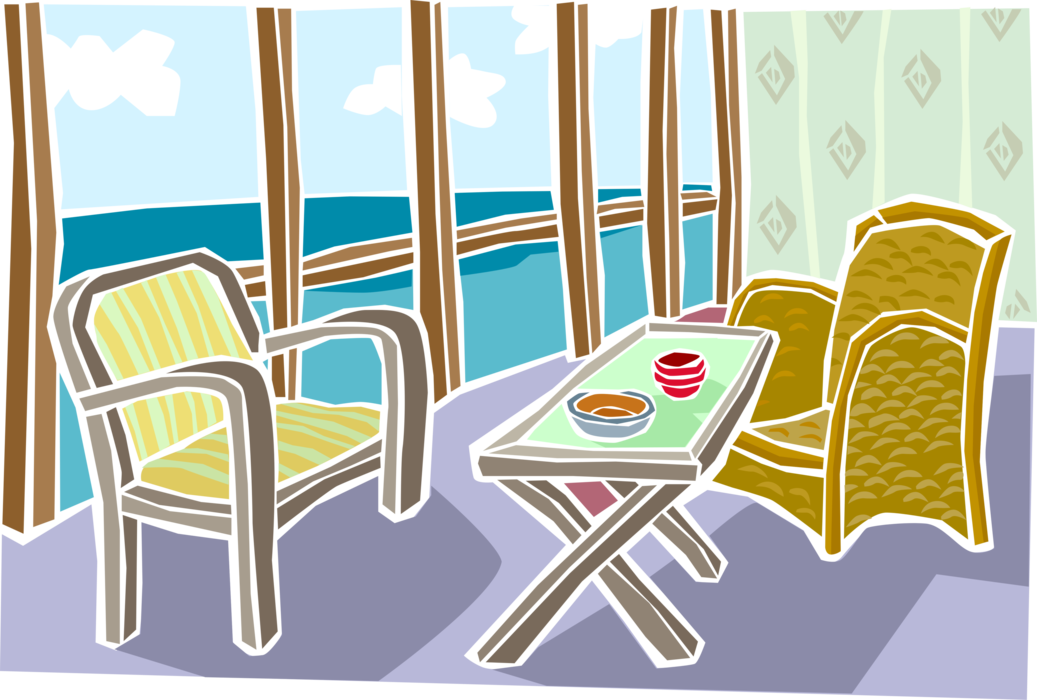 Vector Illustration of Outdoor Patio Balcony with Chairs and Table