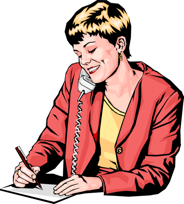 Vector Illustration of Businesswoman on Phone Takes Notes