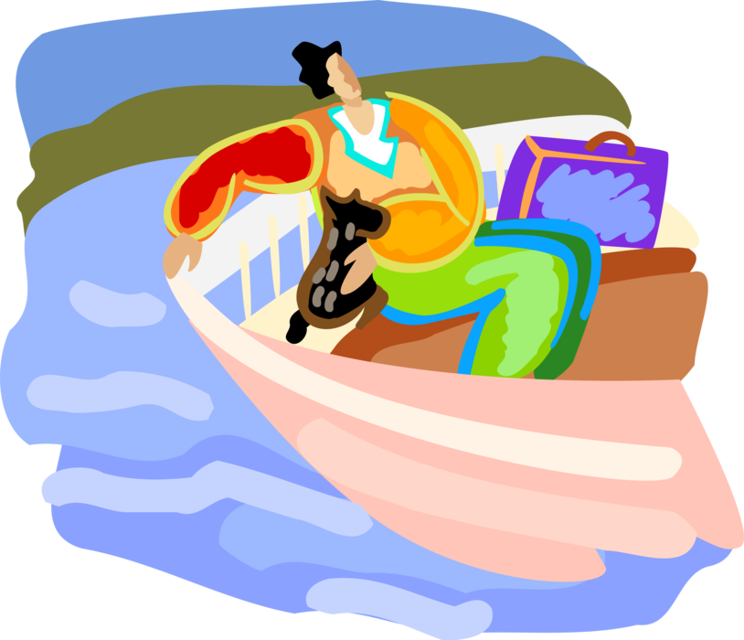 Vector Illustration of Tourist on Vacation Takes Boat Ride