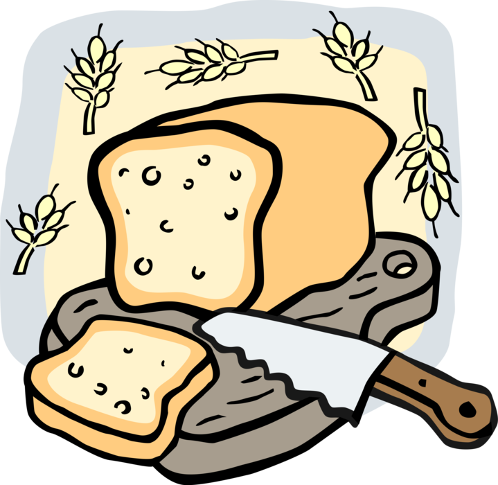 Vector Illustration of Freshly Baked Loaf of Wheat Bread Sliced with Knife