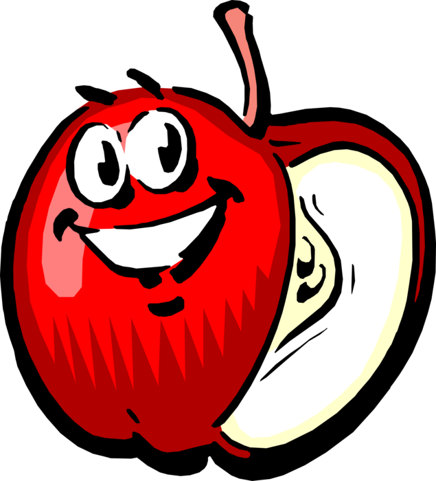Vector Illustration of Anthropomorphic Pomaceous Edible Fruit Red Apple