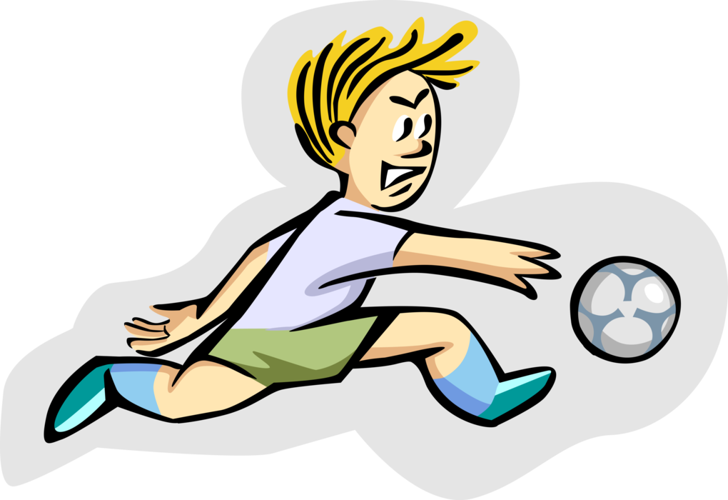 Vector Illustration of Sport of Soccer Football Player Kicking Ball