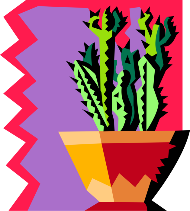 Vector Illustration of Desert Vegetation Succulent Cactus in Clay Pot