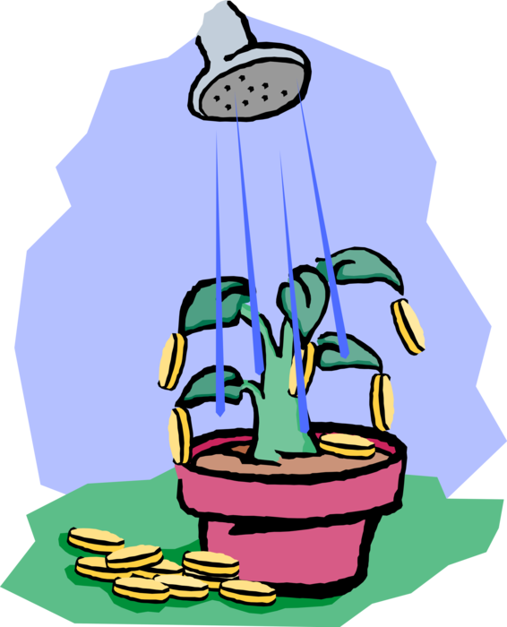 Vector Illustration of Water Can Watering Money Tree