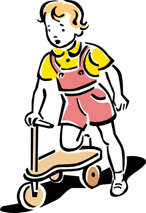 Vector Illustration of 1950's Vintage Style Child Playing with Scooter Toy