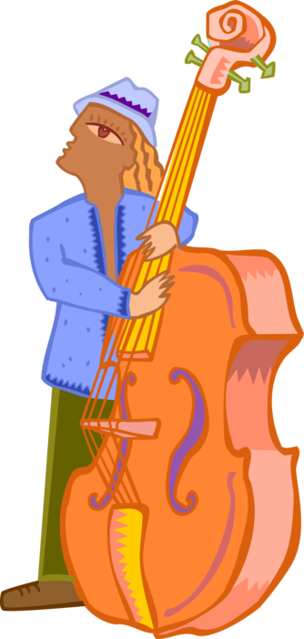 Vector Illustration of Jazz Musician with Bass Violin or Double Bass Bowed String Instrument
