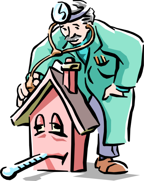 Vector Illustration of Home Improvement Building Contractor Inspects House