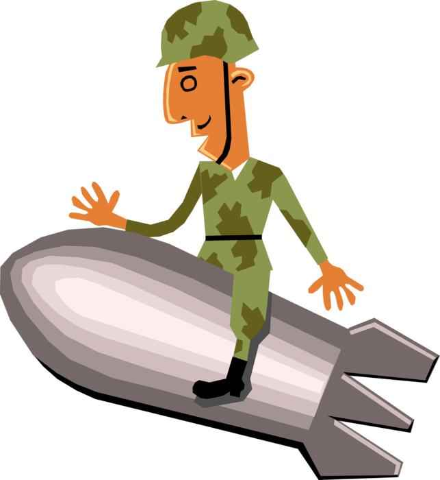 Vector Illustration of Military Armed Forces Army Troop Soldier Rides Bomb