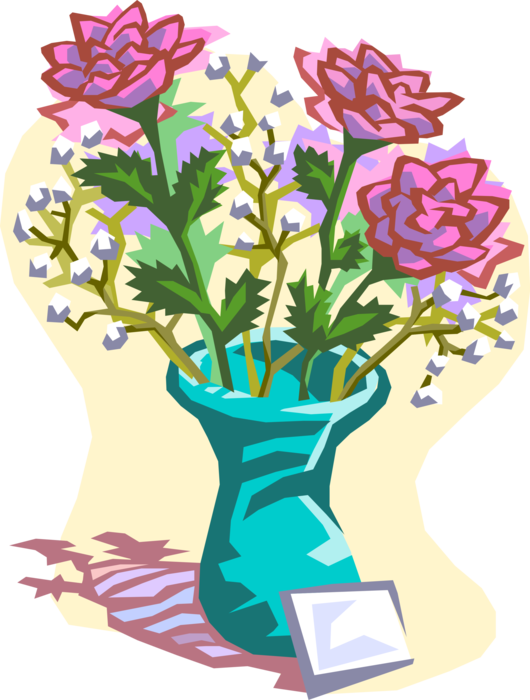 Vector Illustration of Flowers in Vase with Gift Card Note