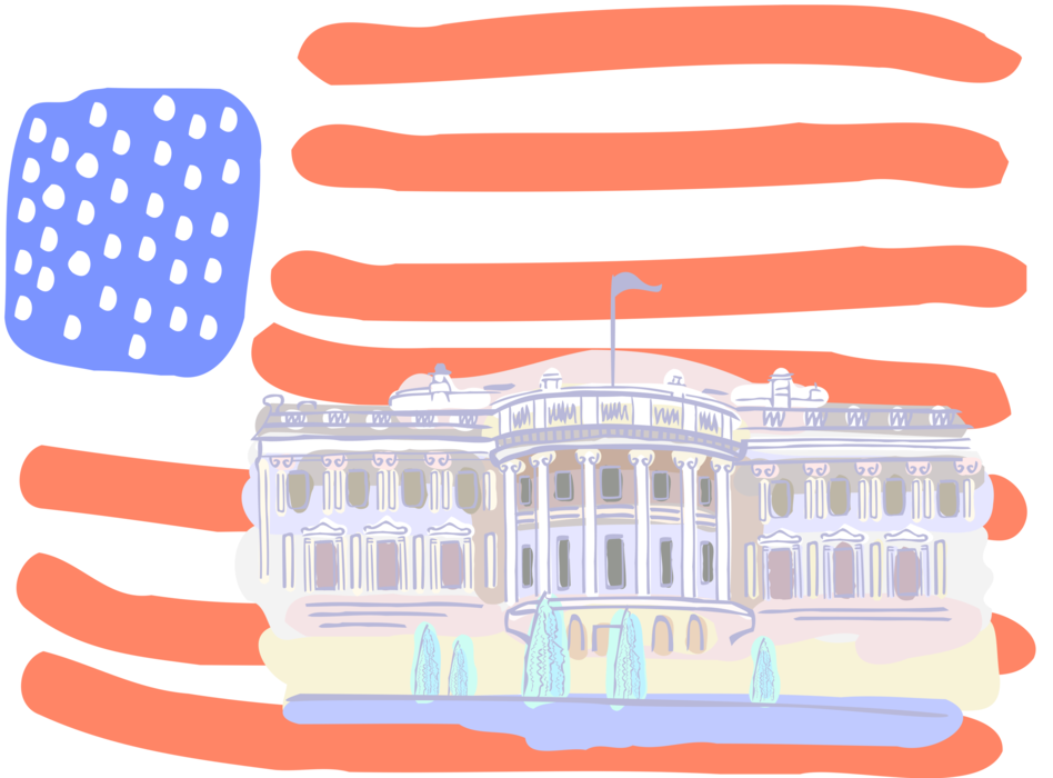 Vector Illustration of The White House, Official Residence of President of the United States, Washington, D.C.