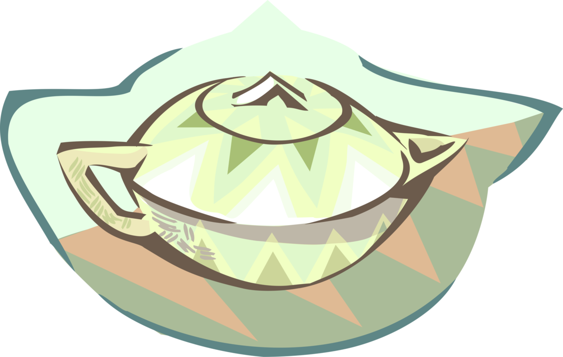 Vector Illustration of Teapot with Spout and Handle Serves Freshly Steeped Tea Leaves