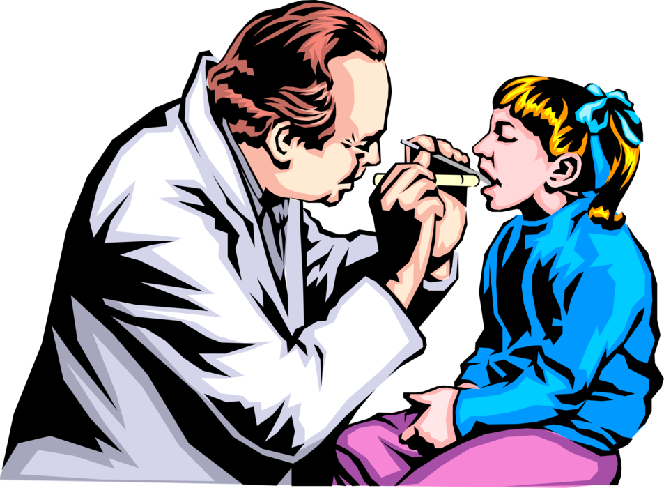 Vector Illustration of Physician Checks Throat of Young Patient with Tongue Depressor