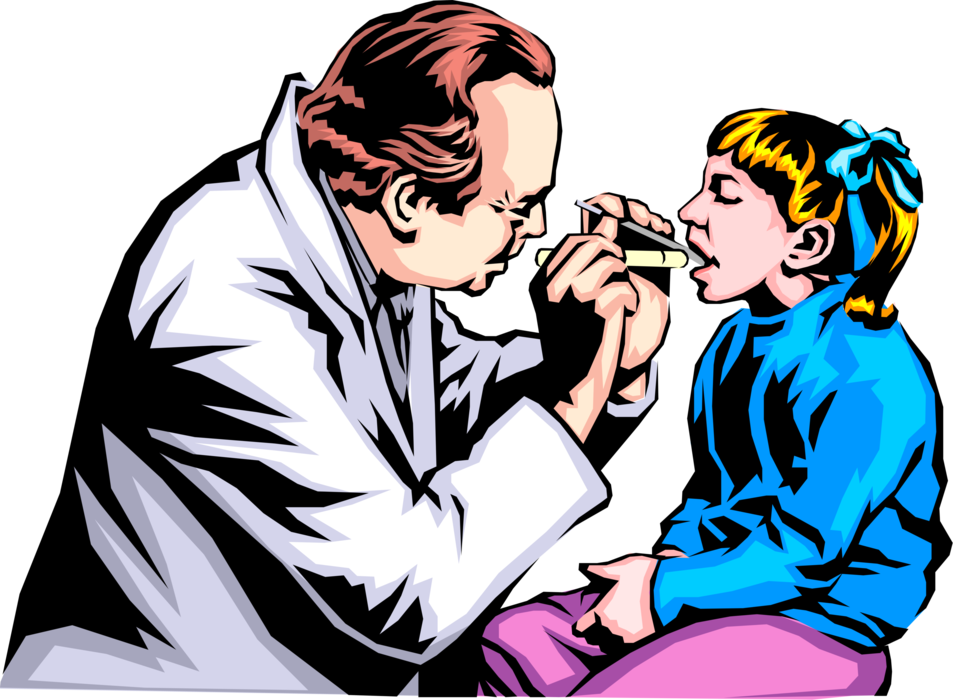 Vector Illustration of Physician Checks Throat of Young Patient with Tongue Depressor