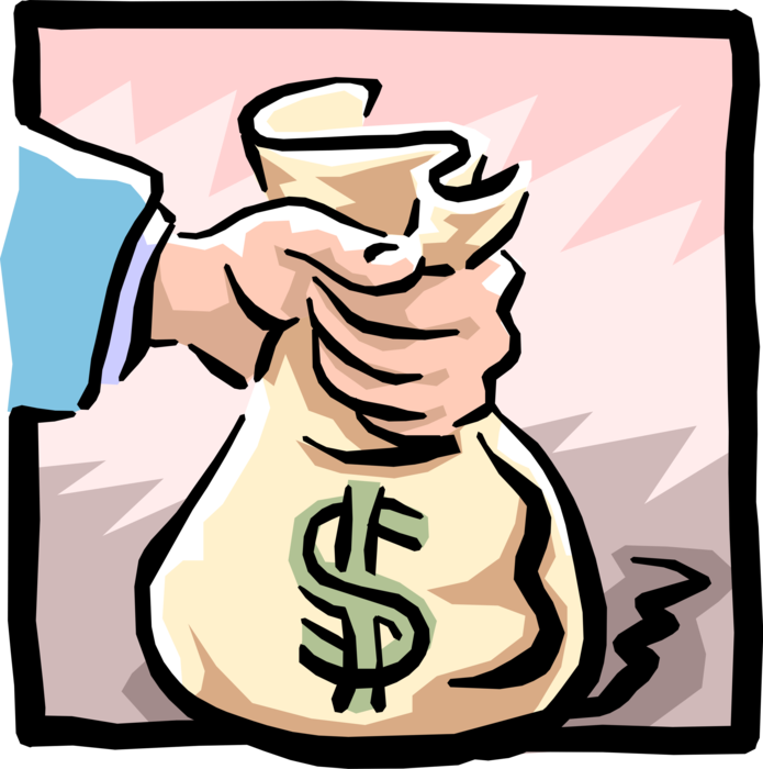 Vector Illustration of Hand Holding Money Bag Sack of Dollars