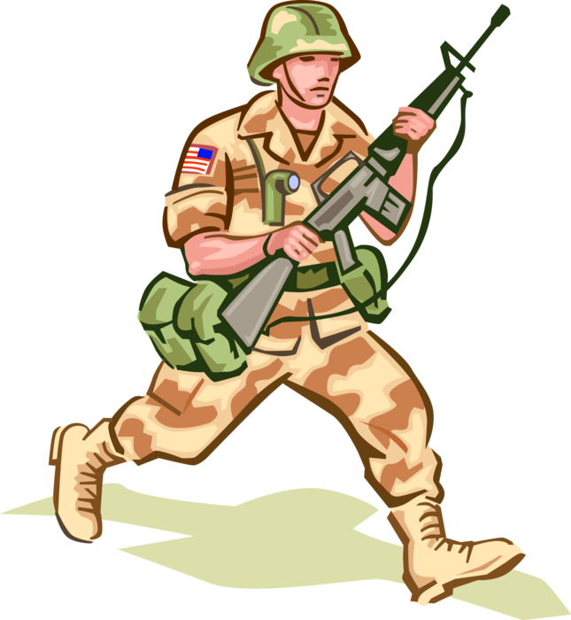 Vector Illustration of United States Soldier in Camouflage with Automatic Rifle Weapon