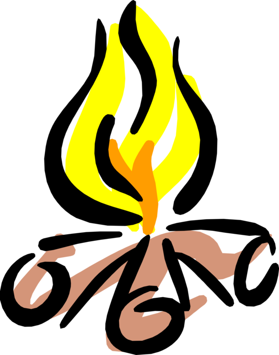 Vector Illustration of Outdoor Recreational Activity Campfire Fire at Campground Campsite Provides Light and Warmth