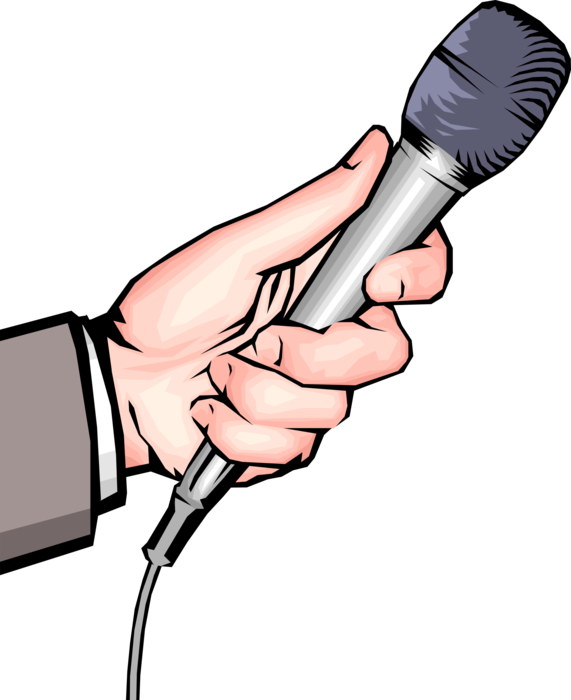 Vector Illustration of Interviewer's Hand with Electromagnetic Induction Microphone