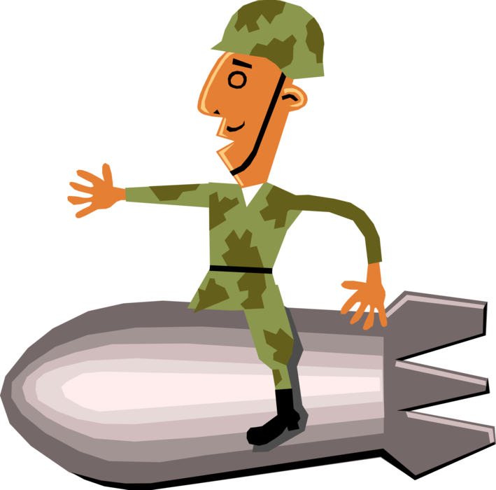Vector Illustration of Military Armed Forces Army Troop Soldier Rides Bomb